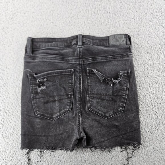 American Eagle Shorts Womens 4 Black High Rise Cut Offs Stretch Distressed Denim - Picture 16 of 16